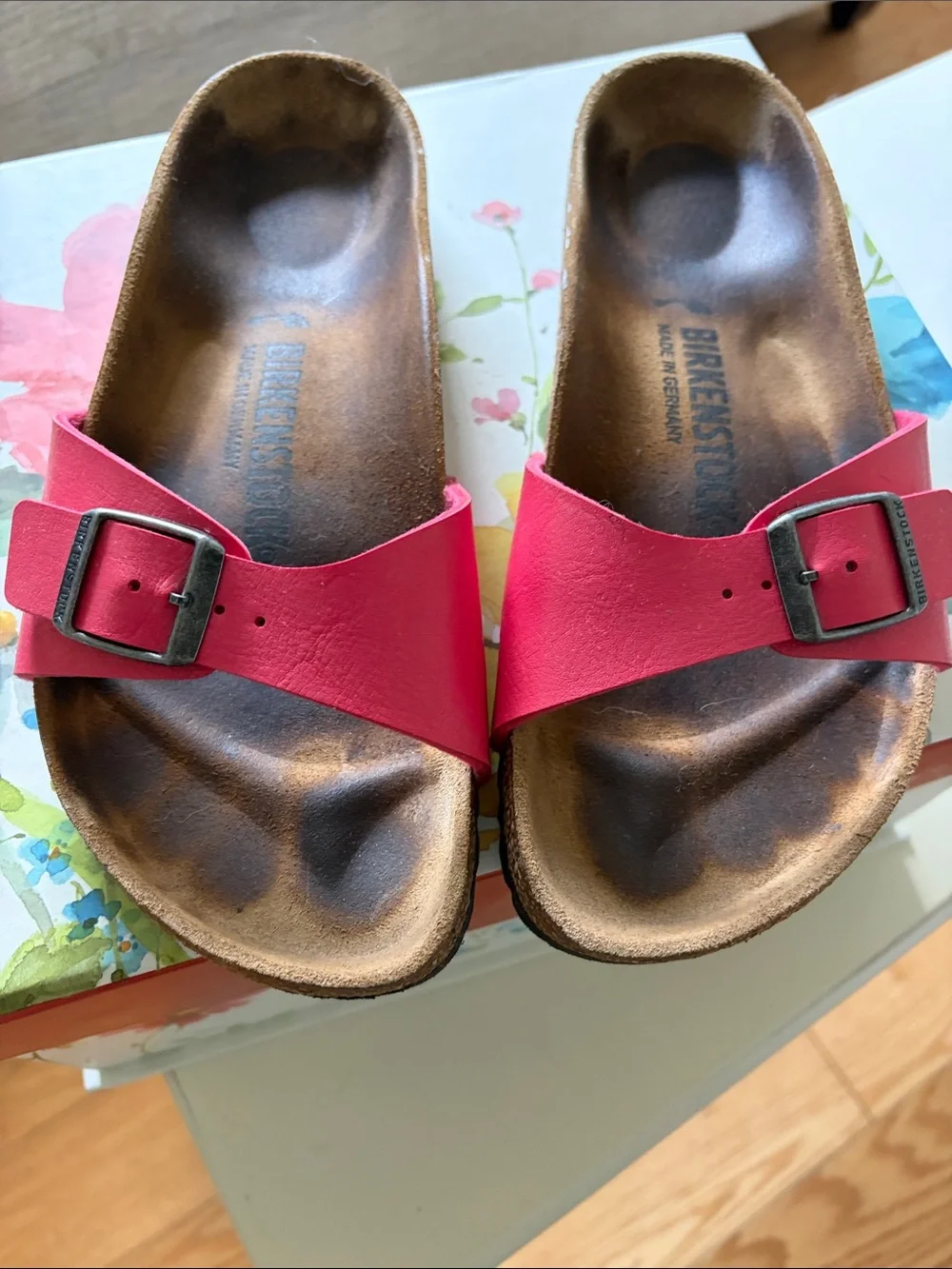 Birkenstocks Women’s Pink Single-Band Cork Footbed Sandals